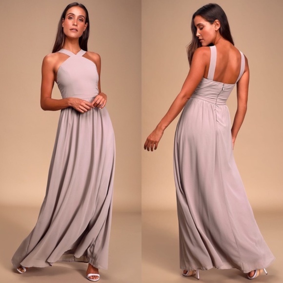 Lulus Air Of Romance Taupe Maxi Dress Size S - Picture 8 of 8